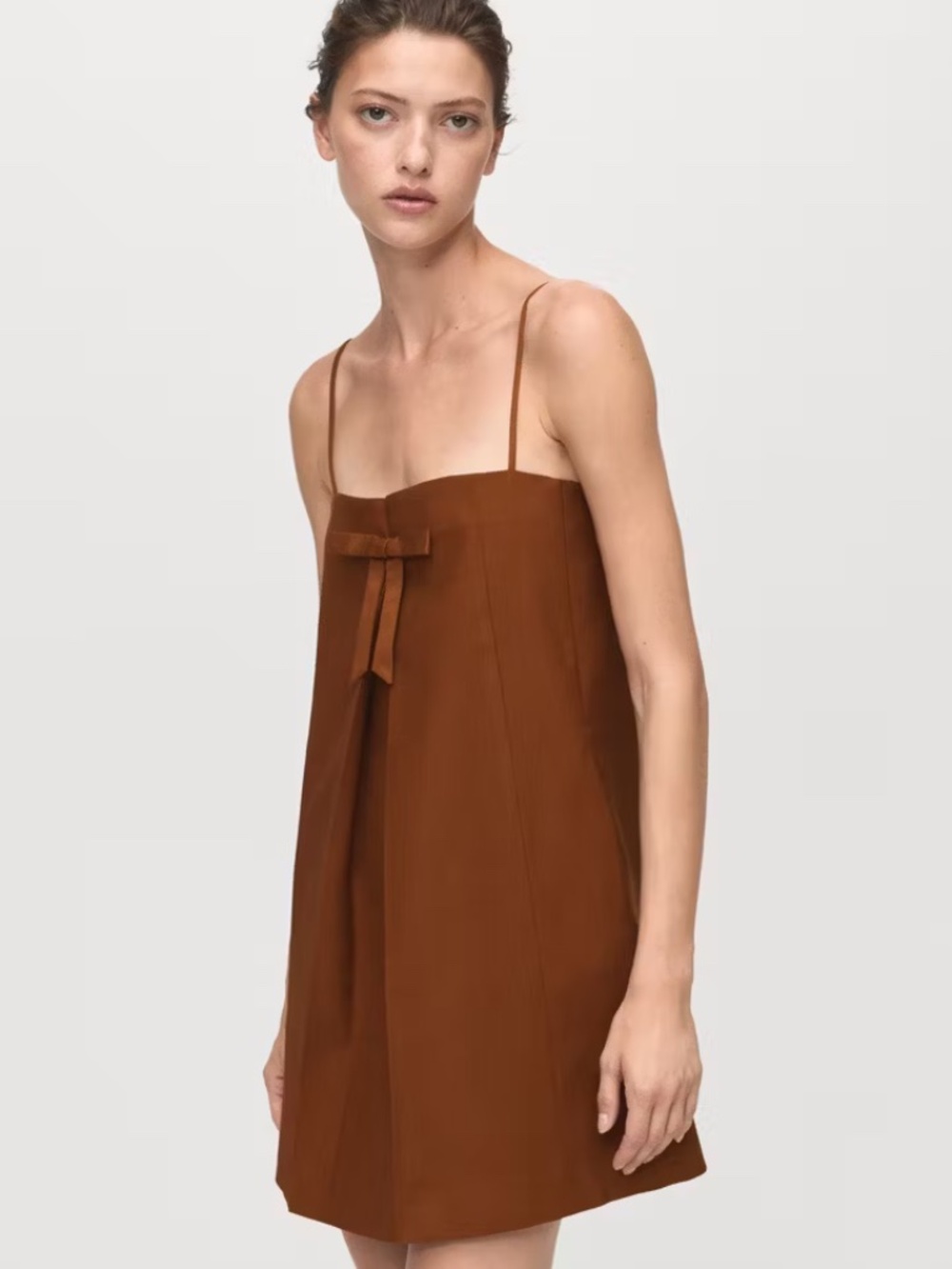 NWT Mango Brown Mini Dress with Bow Neckline
